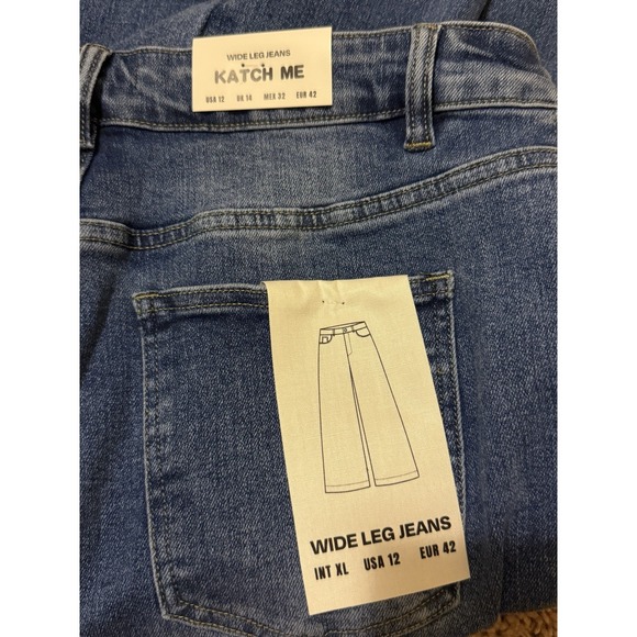 NWT Katch Me Wide Leg Stretch Jeans Women XL Denim Washed Blue High Waist - Picture 5 of 9